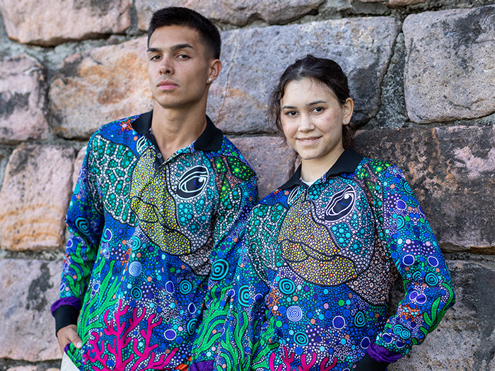 Indigenous Designed Aboriginal Art Unisex Fishing Polo Shirts – BW
