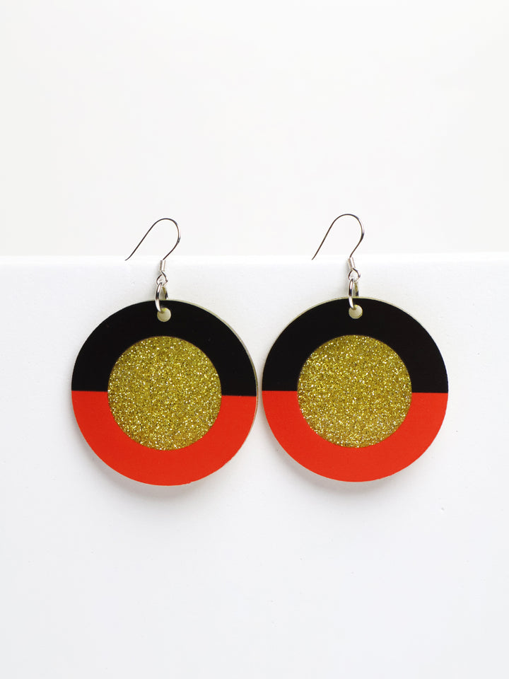 Aboriginal Flag - Round Glitter Earrings