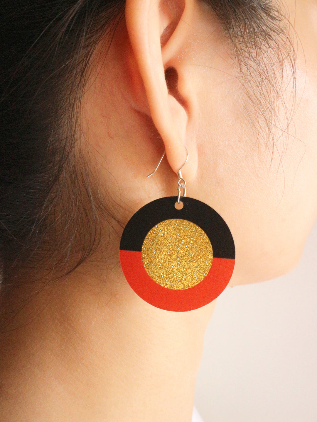 Aboriginal Flag - Round Glitter Earrings