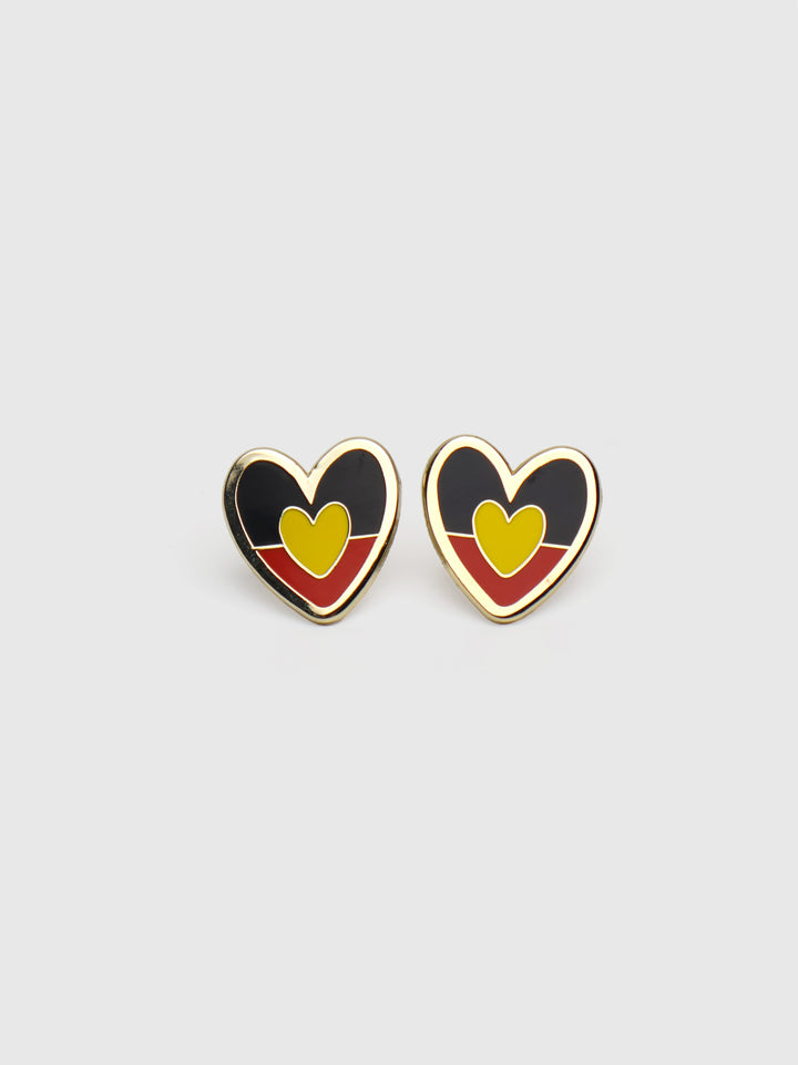 Aboriginal Flag - Heart Stud Earrings