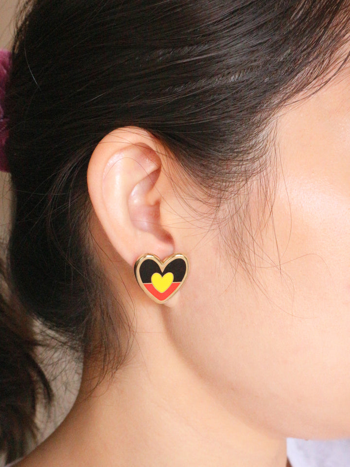 Aboriginal Flag - Heart Stud Earrings