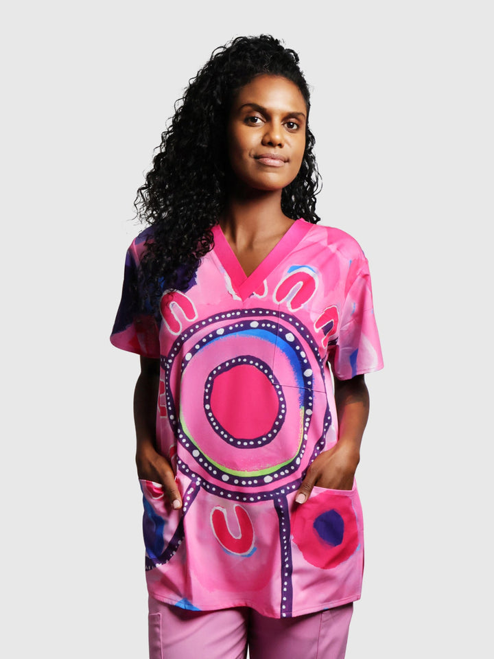 Meeting Place - Sharing Knowledge - NAIDOC 2025 Unisex Three-Pocket Scrub Top