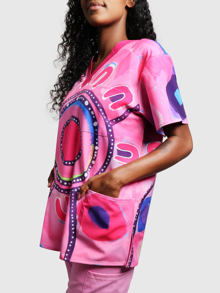 Meeting Place - Sharing Knowledge - NAIDOC 2025 Unisex Three-Pocket Scrub Top