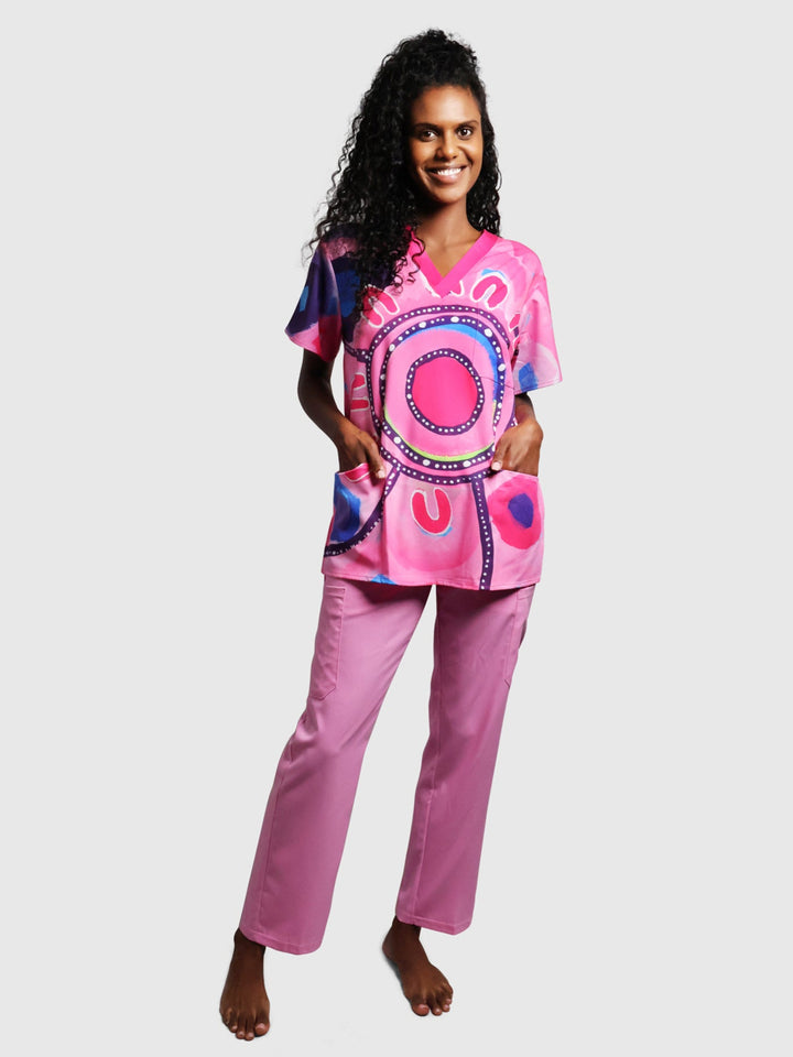 Meeting Place - Sharing Knowledge - NAIDOC 2025 Unisex Three-Pocket Scrub Top