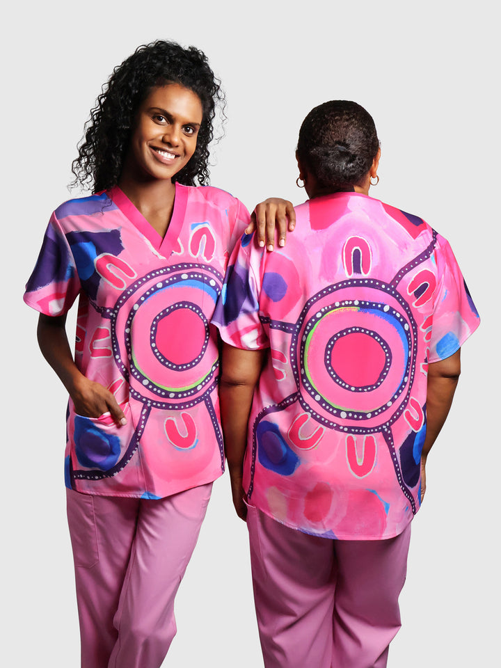 Meeting Place - Sharing Knowledge - NAIDOC 2025 Unisex Three-Pocket Scrub Top