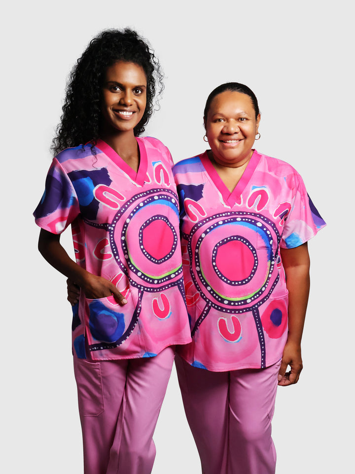 Meeting Place - Sharing Knowledge - NAIDOC 2025 Unisex Three-Pocket Scrub Top