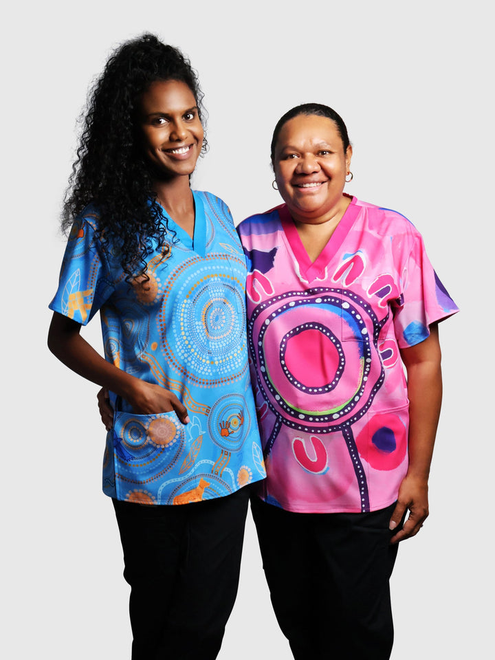 Meeting Place - Sharing Knowledge - NAIDOC 2025 Unisex Three-Pocket Scrub Top