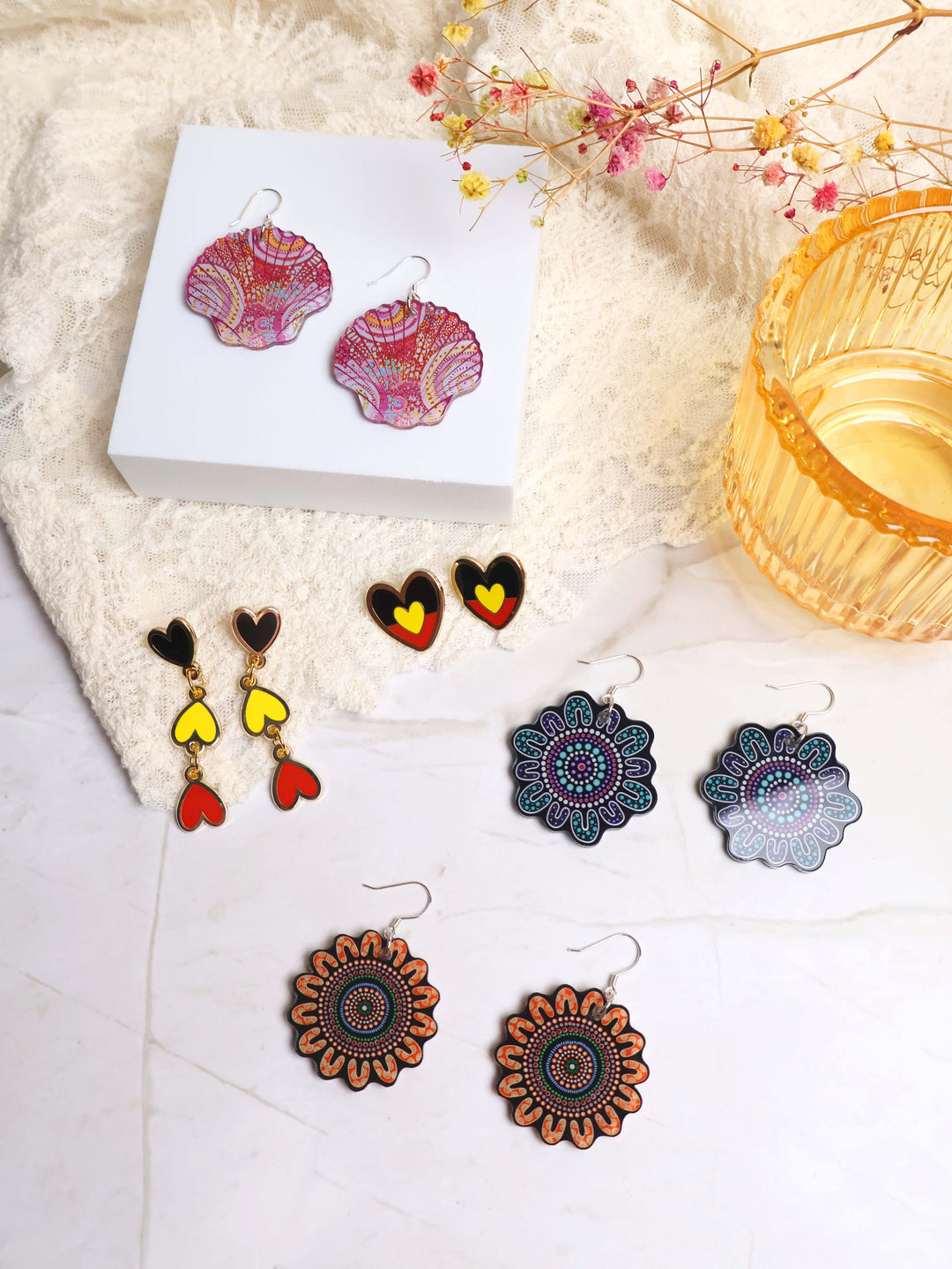 Aboriginal Flag - Heart Drop Earrings