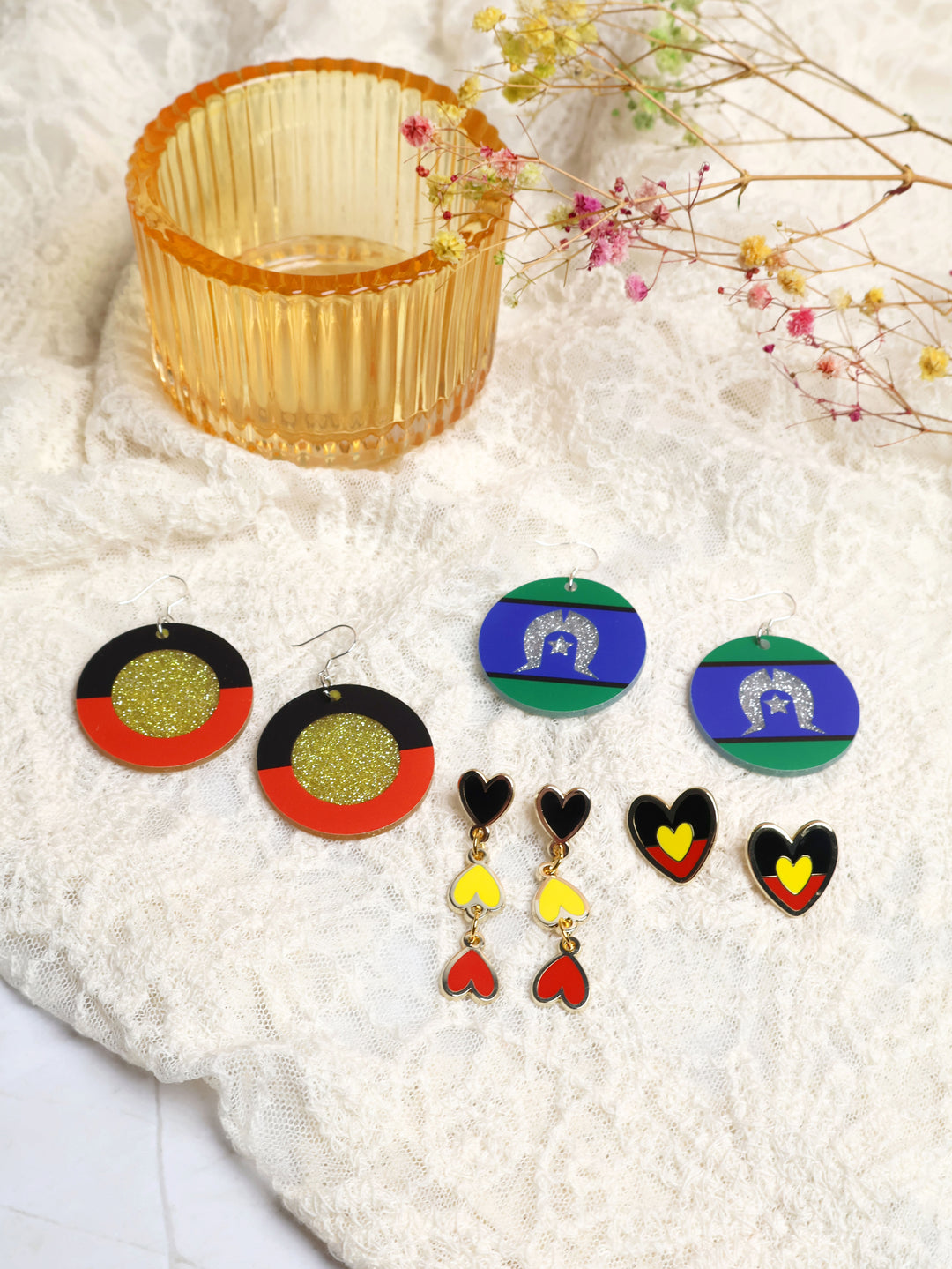 Torres Strait Islander Flag - Round Glitter Earrings