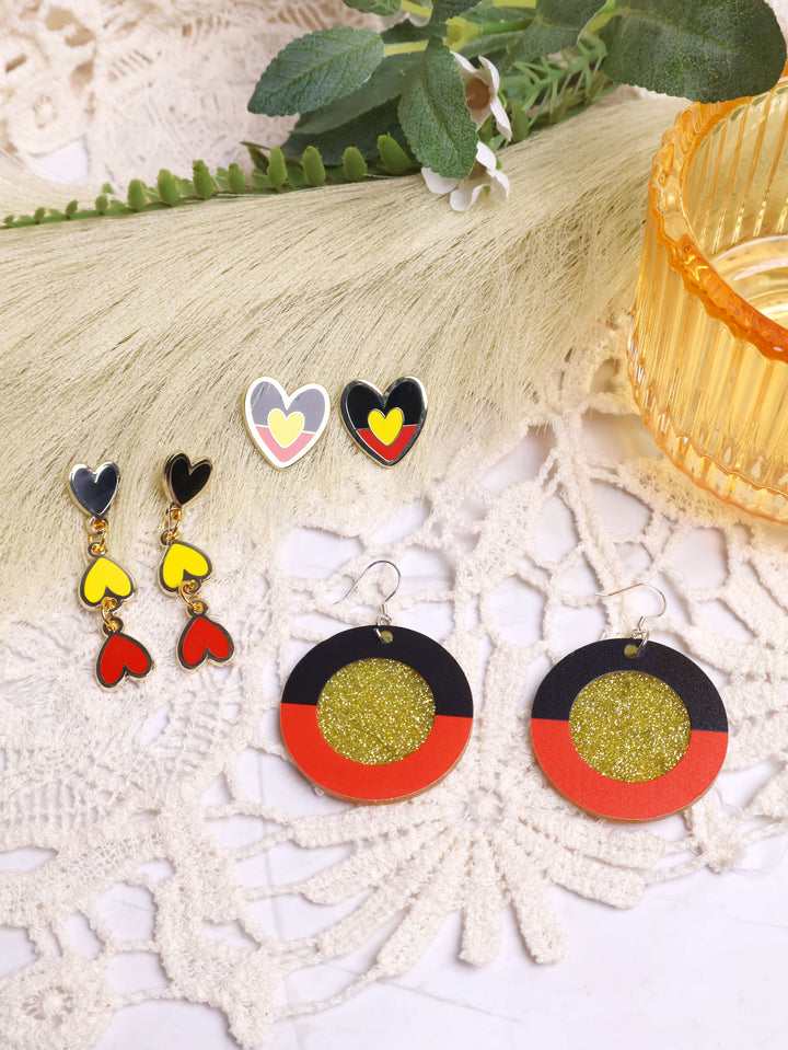 Aboriginal Flag - Heart Drop Earrings
