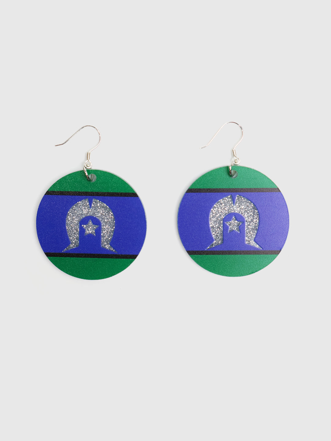 Torres Strait Islander Flag - Round Glitter Earrings