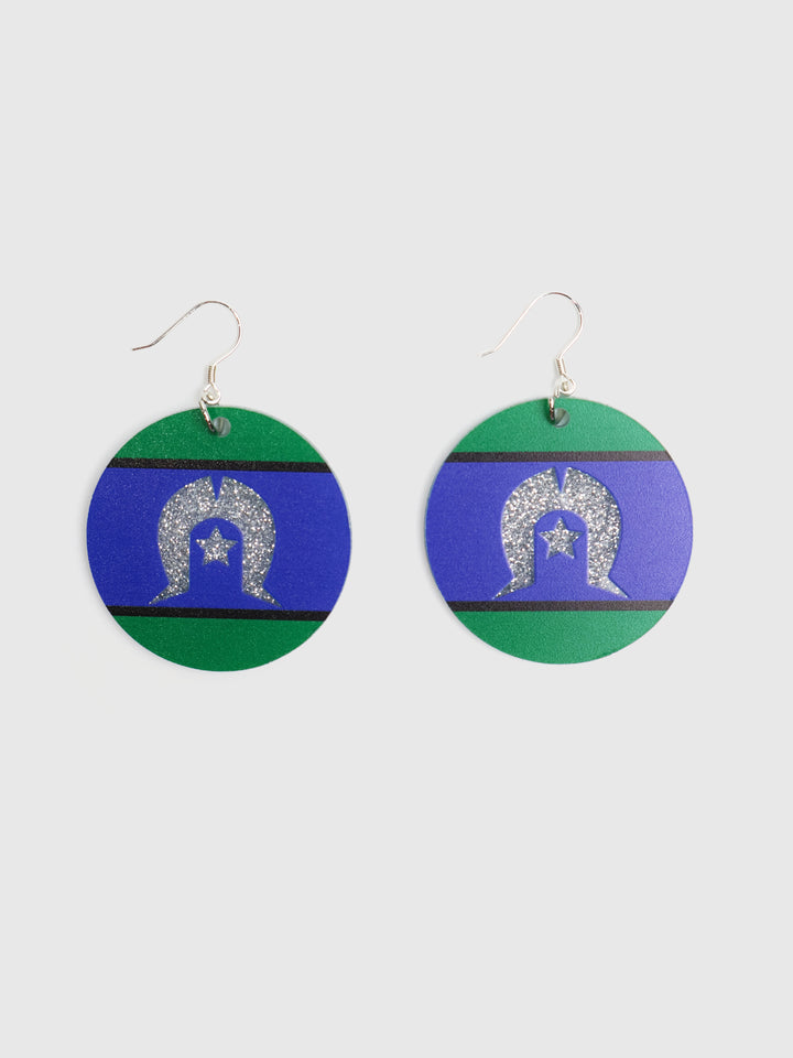 Torres Strait Islander Flag - Round Glitter Earrings