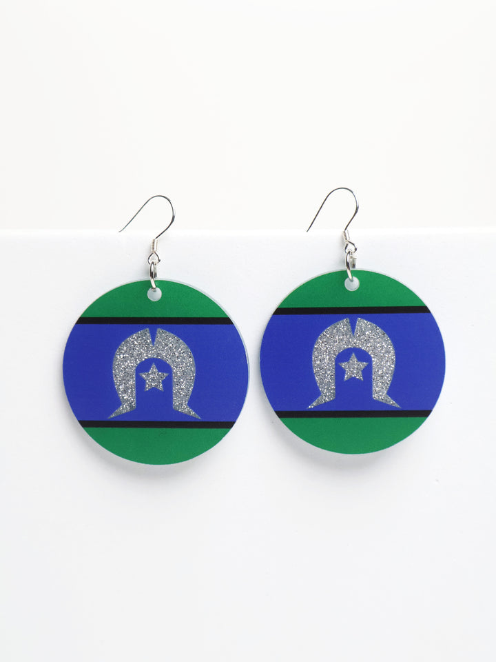 Torres Strait Islander Flag - Round Glitter Earrings
