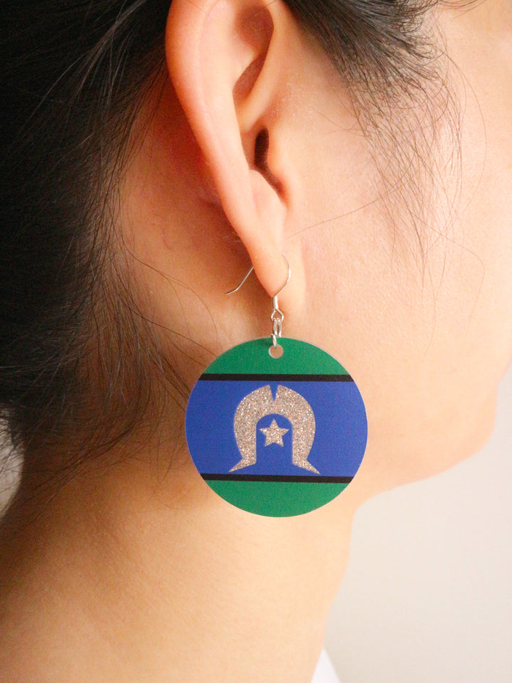 Torres Strait Islander Flag - Round Glitter Earrings
