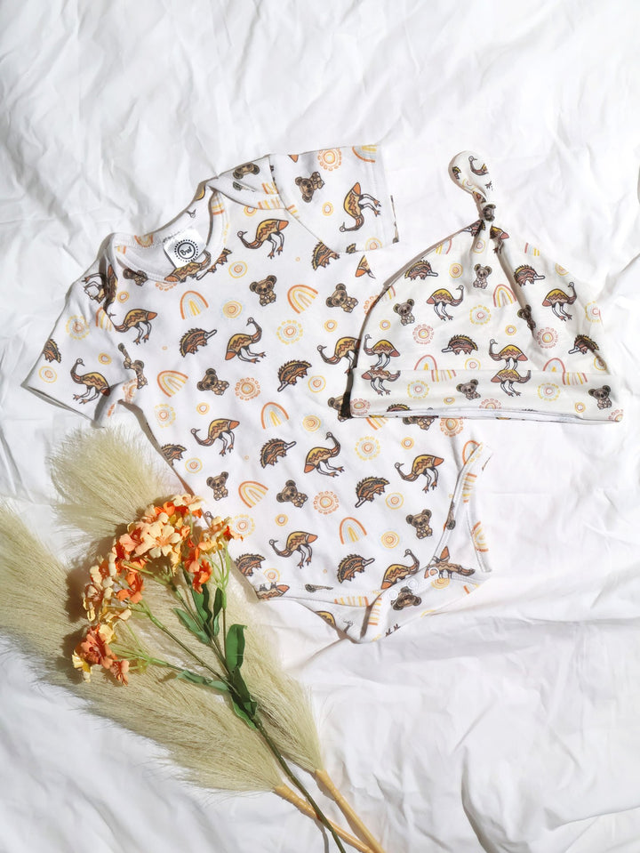 Native Friends (White) - Baby Onesie + Baby Beanie