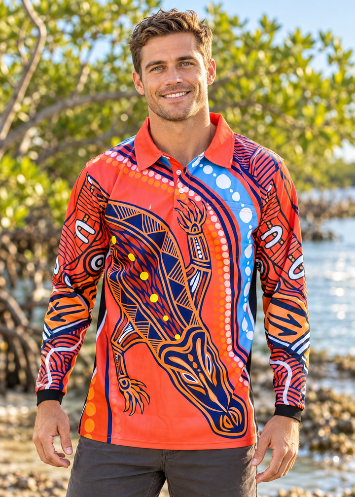 Saltwater Crocodile - Unisex Long-Sleeved Fishing Polo