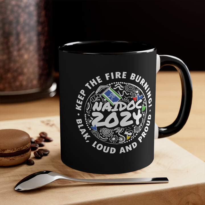 Land, Sea and Sky NAIDOC 2024 - Colourful Accent Mug (Black)