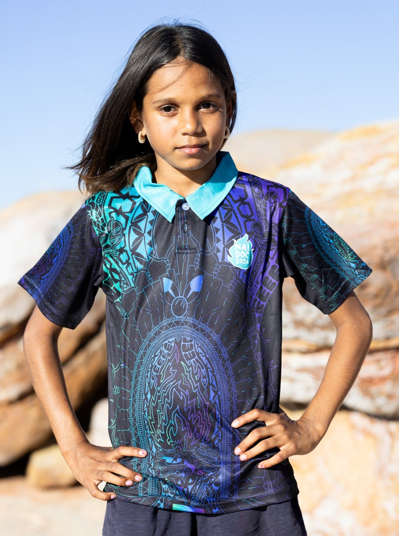 Keep The Fire Burning! Blak, Loud and Proud NAIDOC 2024 Kid's Polo