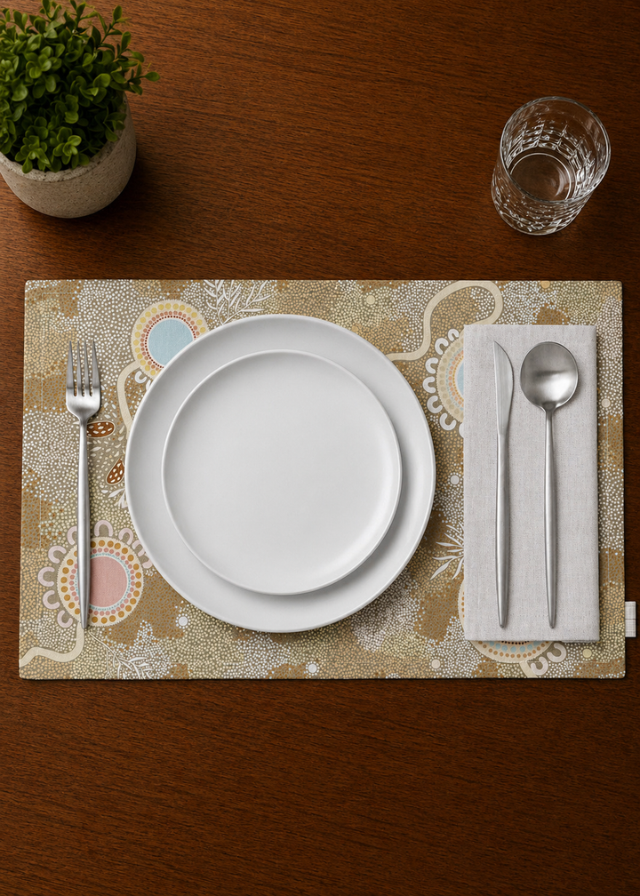 Ever Flowing – NAIDOC 2026 Linen Placemat Set Stronger Together (6 Pack)