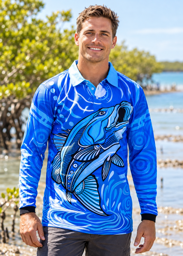 Full Moon Barramundi - Unisex Long-Sleeved Fishing Polo