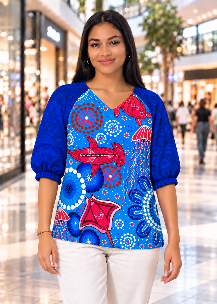 Sea Beauty - 3/4 Sleeve Blouse