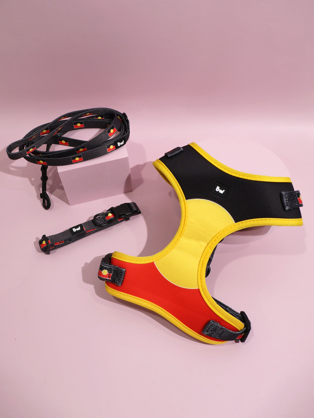 Aboriginal Flag - Collar, Leash, and Harness Bundle