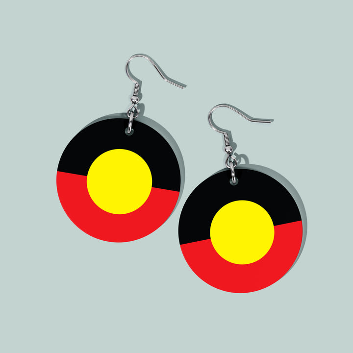 Aboriginal Flag - Round Earrings