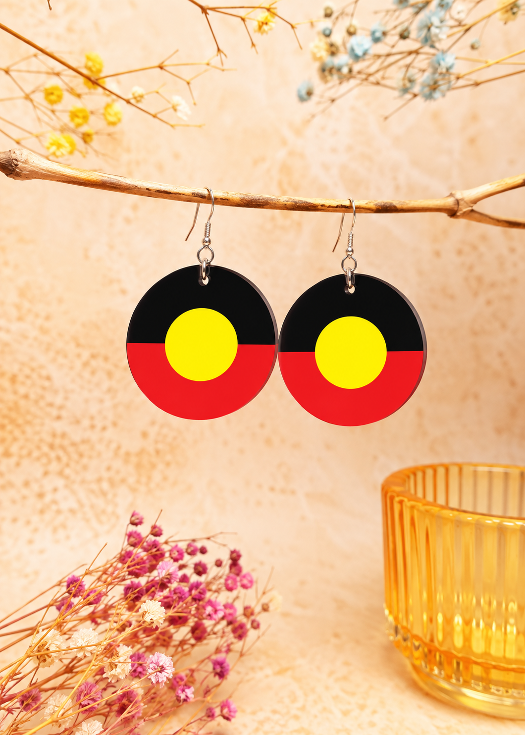 Aboriginal Flag - Round Earrings