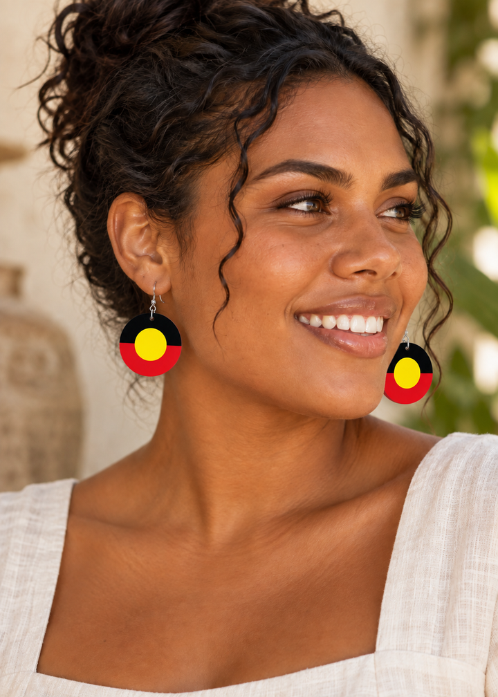Aboriginal Flag - Round Earrings