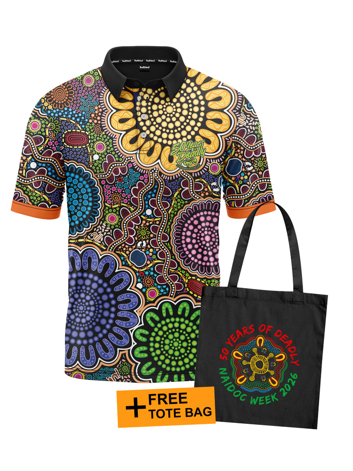 Still We Rise, Still We Shine - NAIDOC 2026 Men's Polo + Free Tote bag with every order