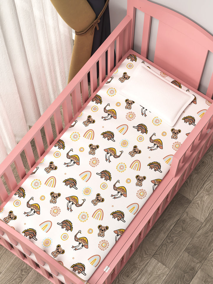 Native Friends (White) - Fitted Cot Sheet