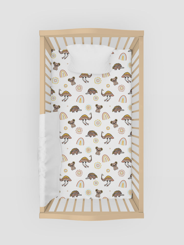 Native Friends (White) - Fitted Cot Sheet