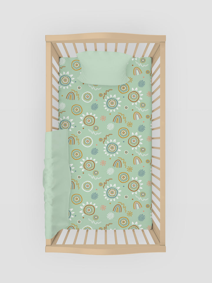 Sand Paintings (Green) - Fitted Cot Sheet