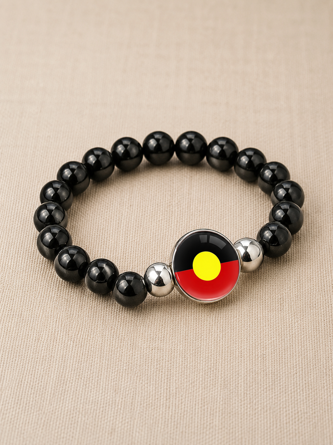 Beaded Stretch Wristband – Aboriginal Flag