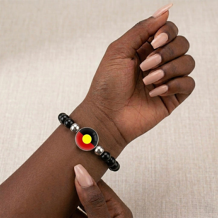 Beaded Stretch Wristband – Aboriginal Flag