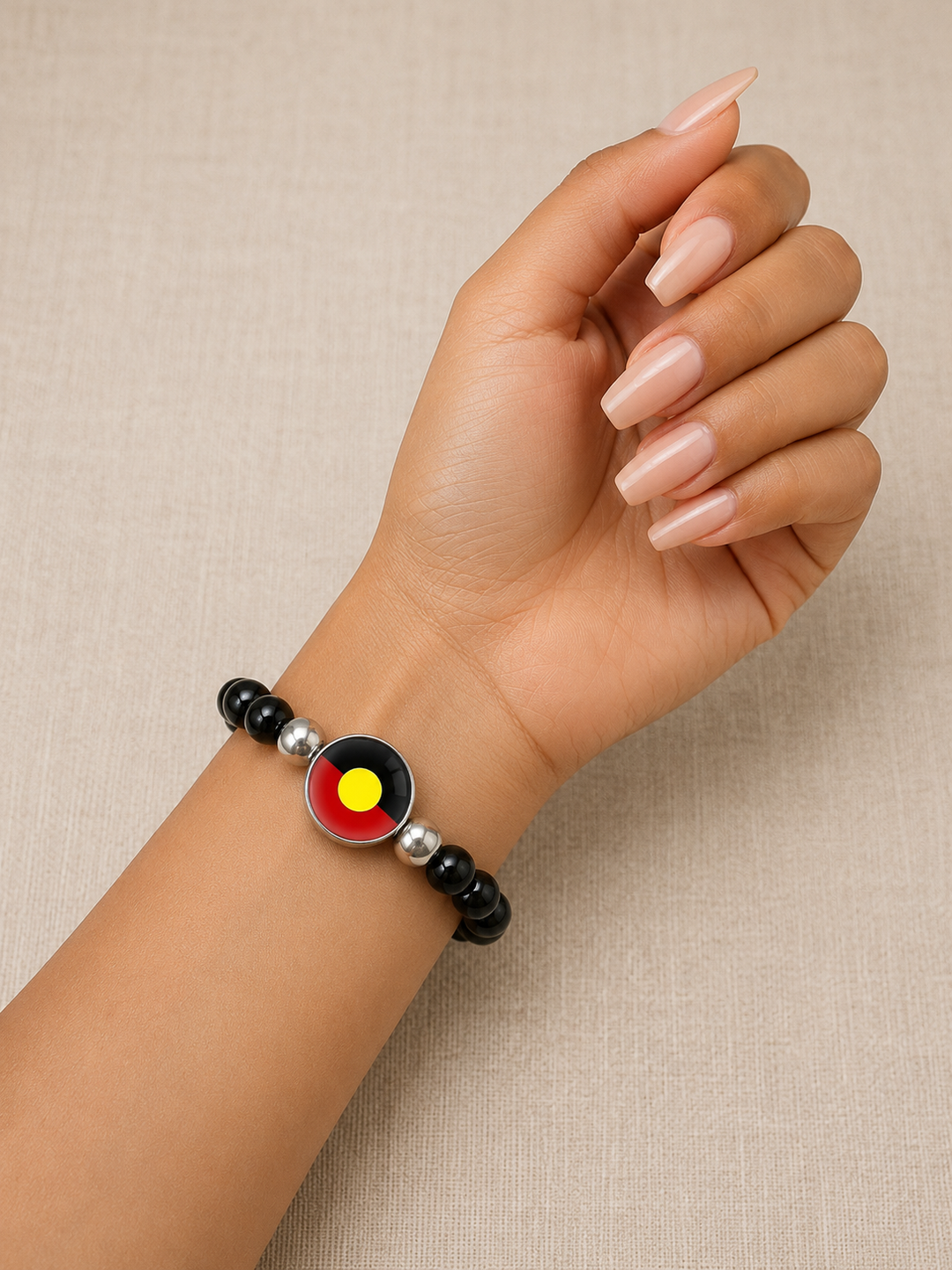 Beaded Stretch Wristband – Aboriginal Flag