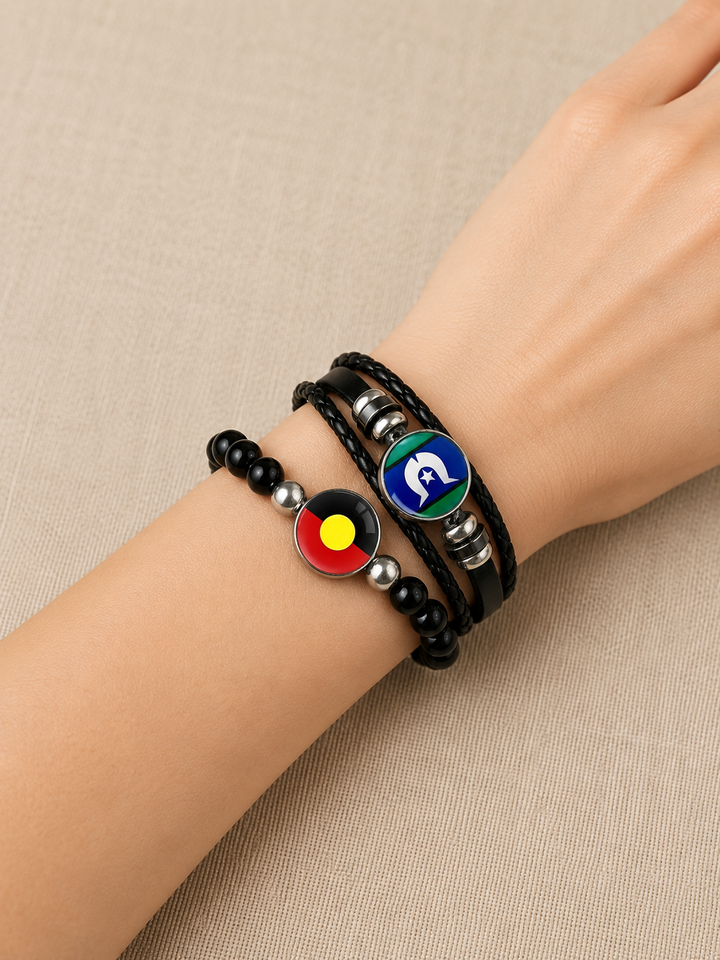 Beaded Stretch Wristband – Aboriginal Flag