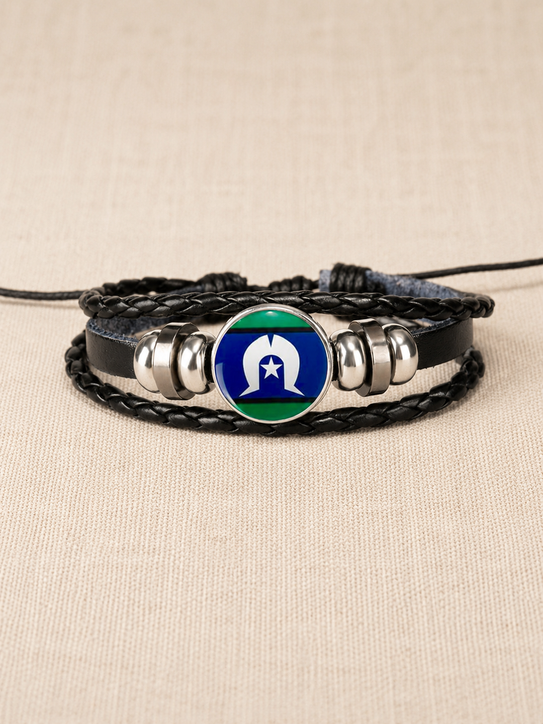 Braided Leather Wrap Wristband – Torres Strait Islander Flag