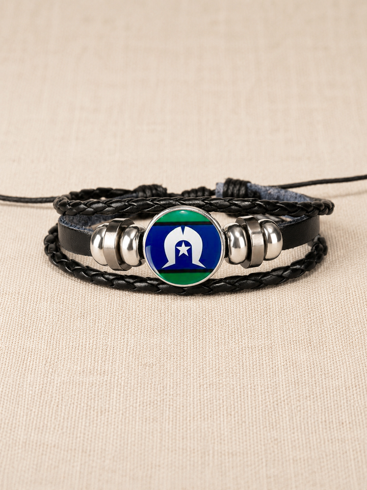 Braided Leather Wrap Wristband – Torres Strait Islander Flag