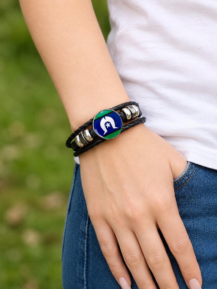 Braided Leather Wrap Wristband – Torres Strait Islander Flag