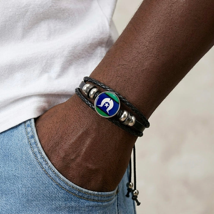 Braided Leather Wrap Wristband – Torres Strait Islander Flag