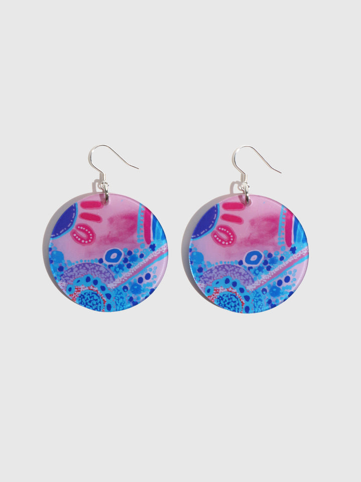 Blue Water Hole -  Round Earrings