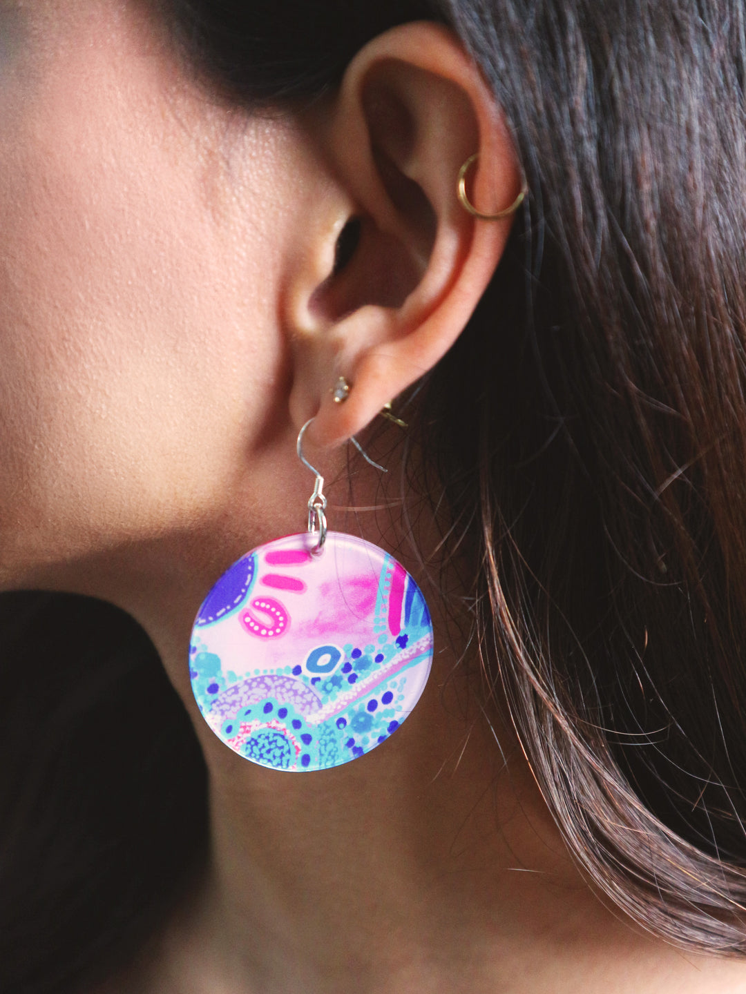 Blue Water Hole -  Round Earrings