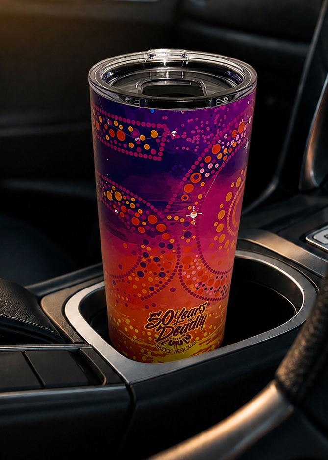 50 Years Deadly – NAIDOC 2026 Vacuum Insulated Magnetic Lid Tumbler (20oz)