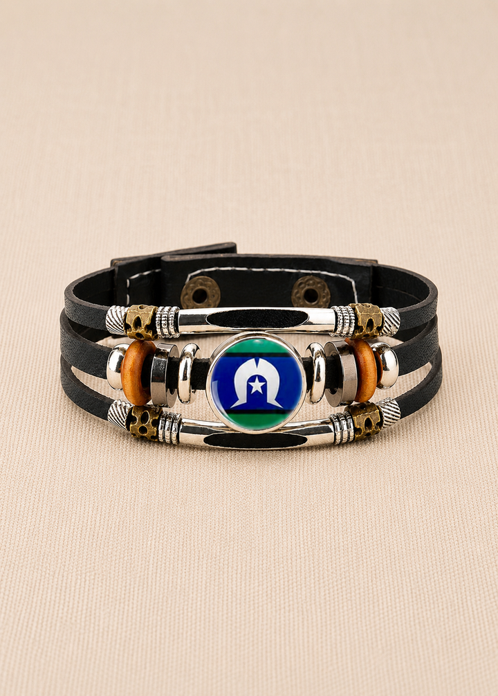 Leather Wrap Wristband with Snaps – Torres Strait Islander Flag