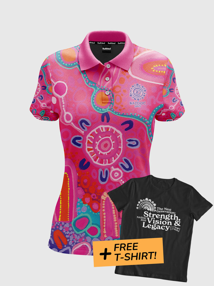 Generations - People, Place, Community - NAIDOC 2025 Women's Polo + FREE T-SHIRT