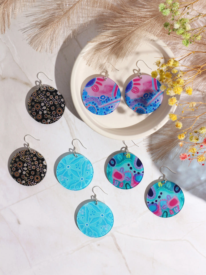 Blue Water Hole -  Round Earrings