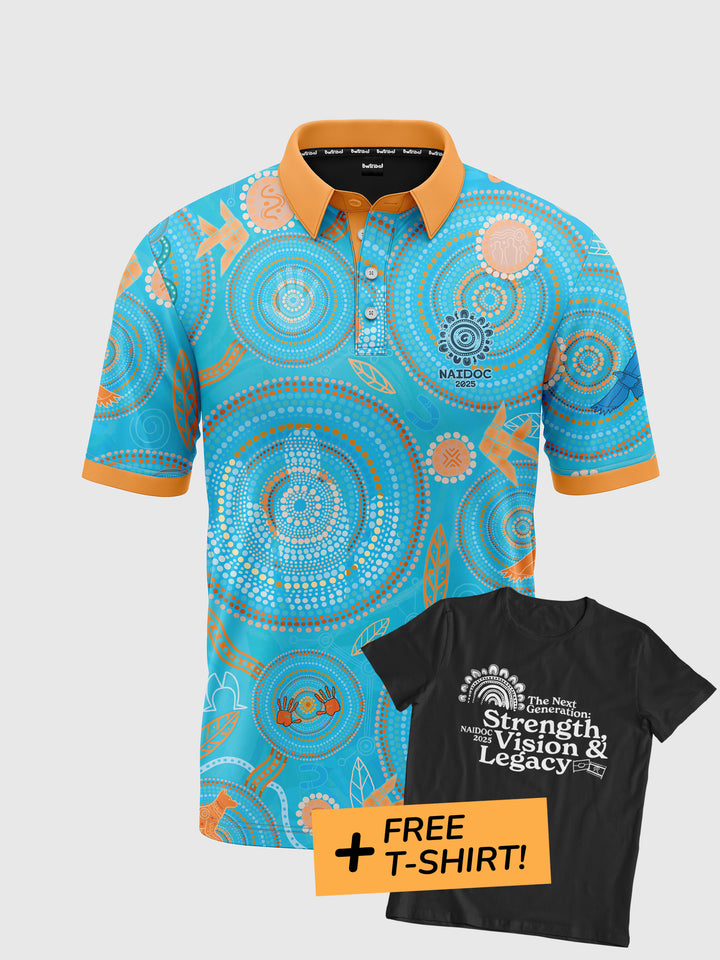 Never Stop the Dreaming - NAIDOC 2025 Men's Polo + FREE T-SHIRT