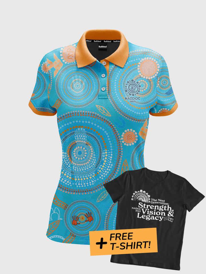 Never Stop the Dreaming - NAIDOC 2025 Women's Polo + FREE T-SHIRT