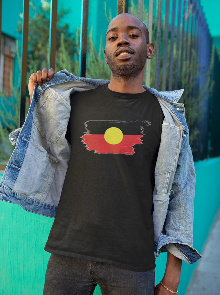 Brushstroke Aboriginal Flag - Unisex Organic T-shirt